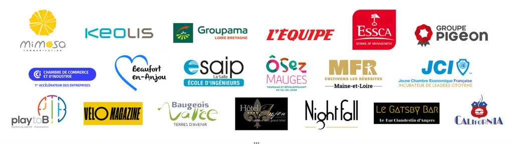 Mimosa Communiation, Keolis, Groupama, L'Equipe, ESSCA, Groupe Pigeon, CCI49, Beaufort-en-Anjou, ESAIP, Osez Mauges, MFR, JCI...